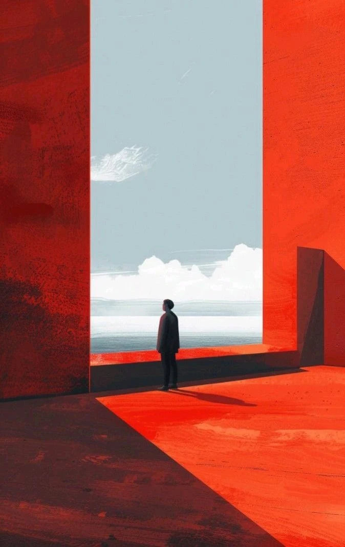 1pc Retro Surrealism Unique Men on Edge Poster - Frameless Abstract Canvas Wall Art Print for Living Room & Bedroom Decortions