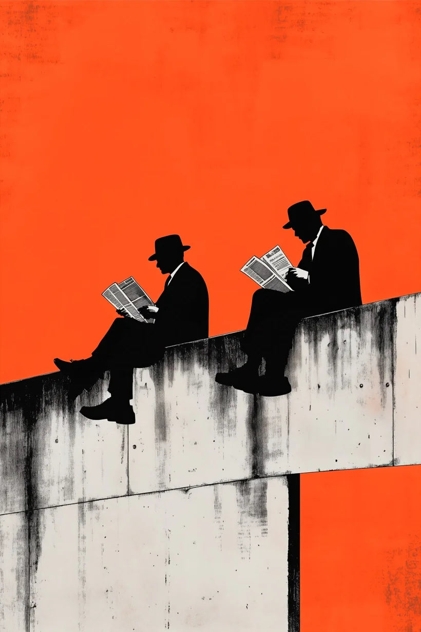 1pc Retro Surrealism Unique Men on Edge Poster - Frameless Abstract Canvas Wall Art Print for Living Room & Bedroom Decortions