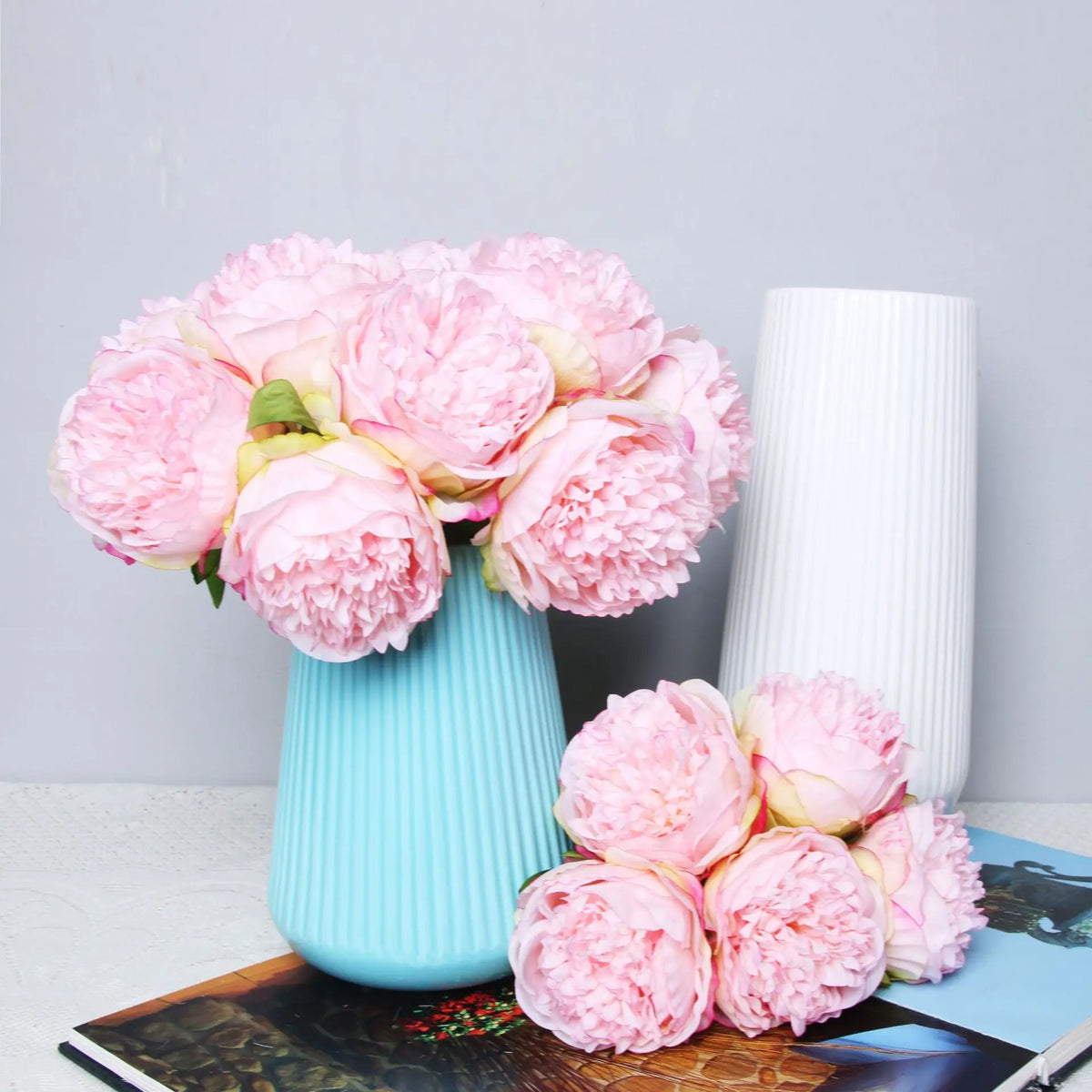 1 Bouquet 5 Heads Artificial Peony Big Silk Flower Leaf Home Garden Office Wedding Party Fake Flowers Festival Bar Decoration
