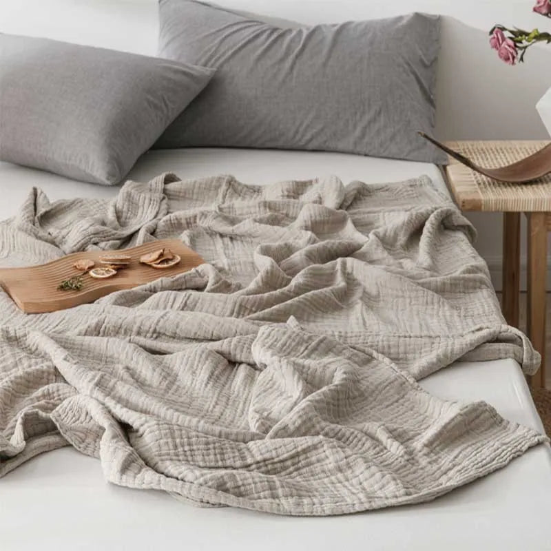 Thin Japan Cotton Yarn Blankets Summer Towel Quilt for Double Queen King Bedspread for Bed Sofa Cover Bedroom Coverlet White
