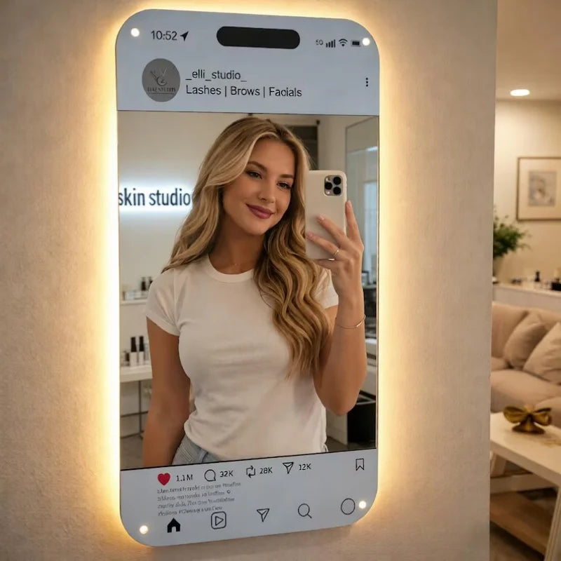 Personalized LED Social Media Mirror Light Sign Customized Selfie Frame Room Wall Decoration Christmas Birthday Gifts