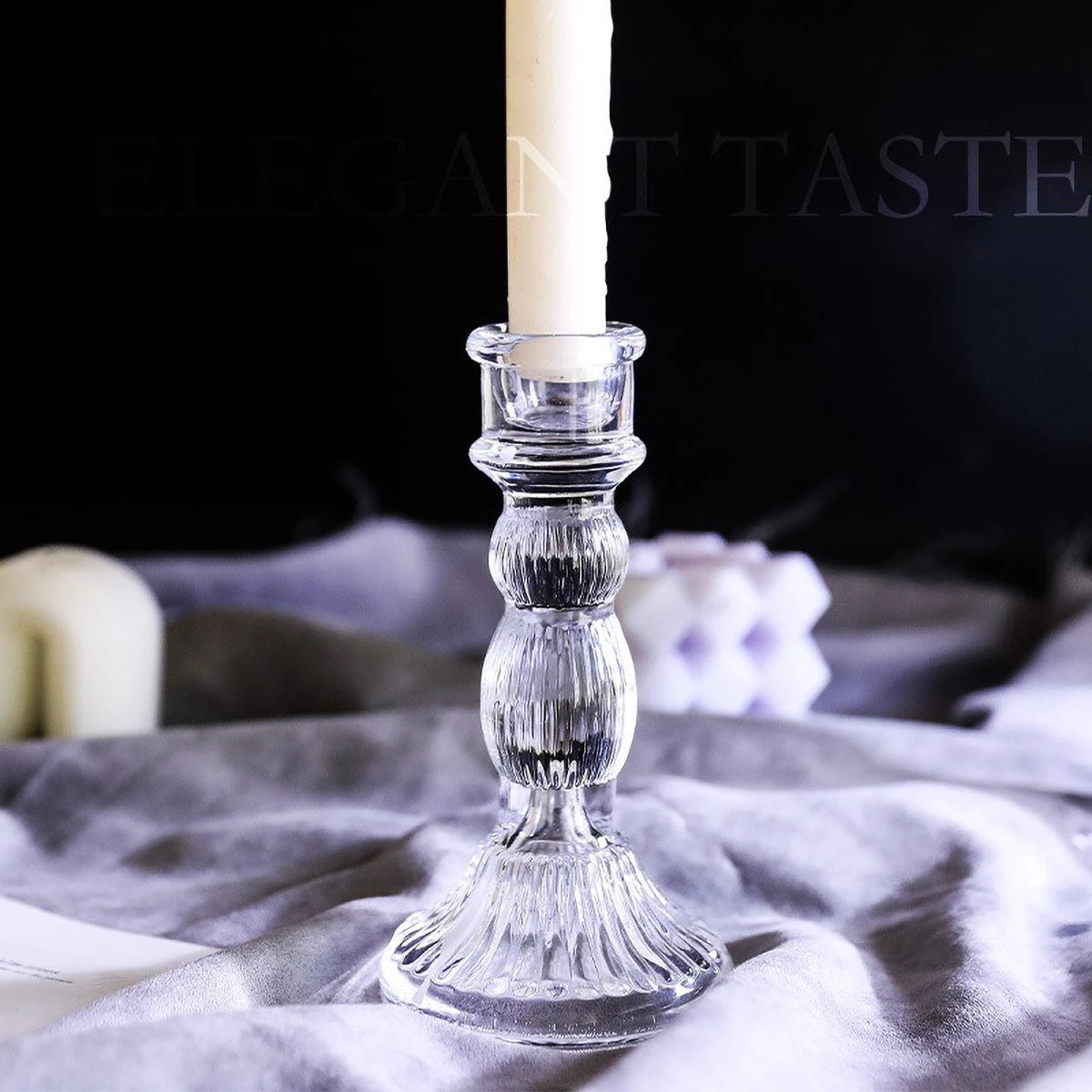 Glass Candle Wick Holder Clear Pillar Table Design Candlestick for Dining Decor
