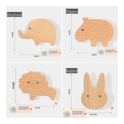Cute Wall Wooden Hooks Children's Room Animal Hook Wall Keychain Coat Hook Home Decoration Solid Wood Hook Hanger Kitchen Access
