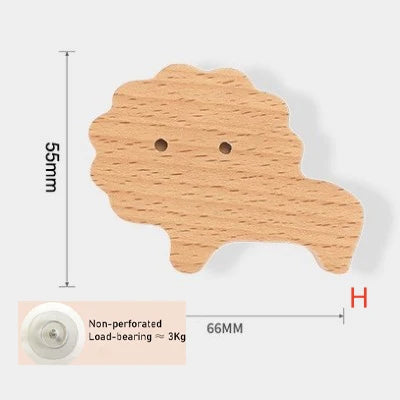 Cute Wall Wooden Hooks Children's Room Animal Hook Wall Keychain Coat Hook Home Decoration Solid Wood Hook Hanger Kitchen Access