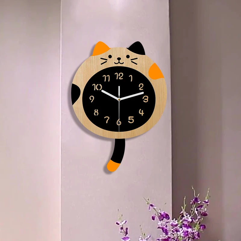 Modern cute cartoon cat wall clock mute no ticking sound suitable for living room bedroom home decoration simple clock