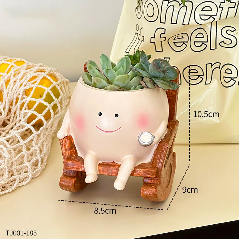 Stylish Cute Cartoon Ghost Resin Succulent Planter Pot Rocking Chair Shaped Flower Pot for Home Office Desk Decor Gift Idea