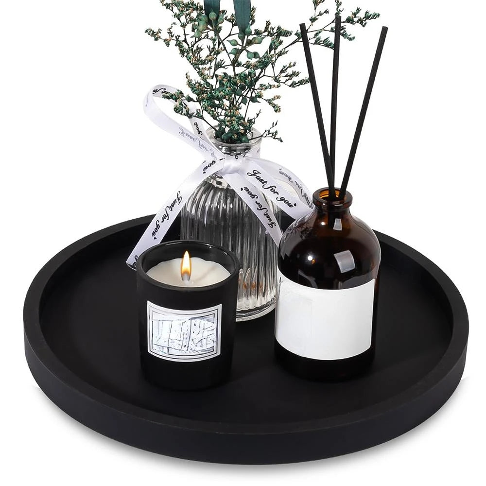 A Round Bathroom Tray, Decorative Vanity Tray, Silicone Soap Holder, Kitchen Countertop Organizer, Coffee Table Decoration, Suitable for Candles, Perfumes, Plants - Decorative Tray