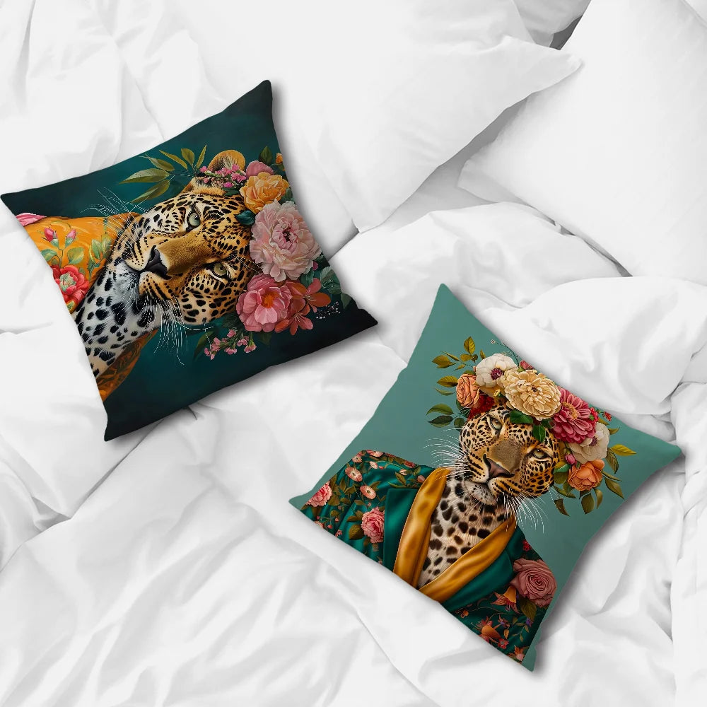Comfortable Soft Fashion Pillow Case Wreath for Leopard Sofa Living Room Home Office Decor Portrait Goat With Europe and Protect