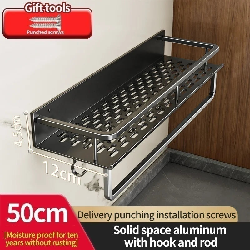 Aluminum Kitchen Shelf Wall Mounted Spice Organizer Rust and Moisture Resistant Bathroom Toiletries Storage Racks