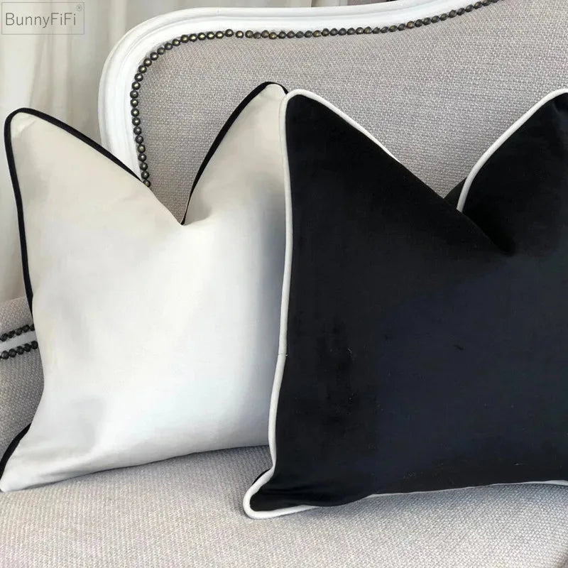 Modern Velvet Pillowcases for Living Room, Black & White Velour Cushion Covers, Sofa Decor, 45x45/50x50/30x50 cm