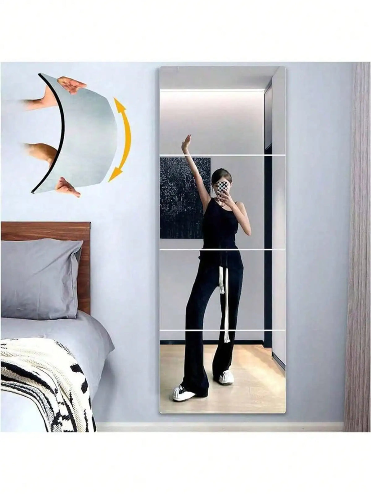 8pcs Self Adhesive Mirror Wall Sticker Acrylic Mirrors Set Soft Acrylic Material Bathroom Home Room Decor Full Body Mirror