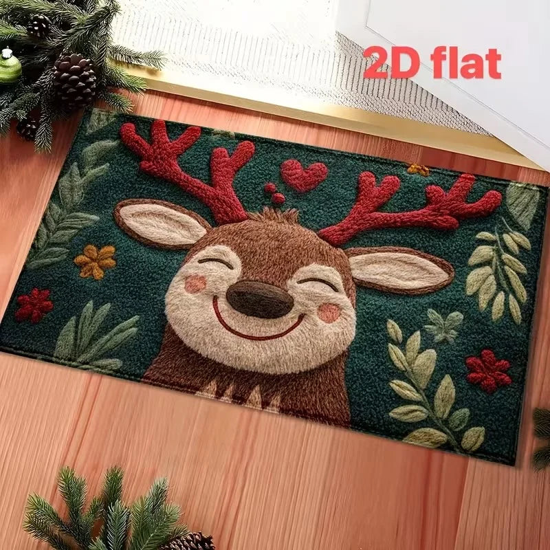 VIKAMA Gingerbread Man Doormat Green Floral Heart Pattern Non Slip Entrance Rug Christmas Holiday Floor Mat Front Door Outdoor