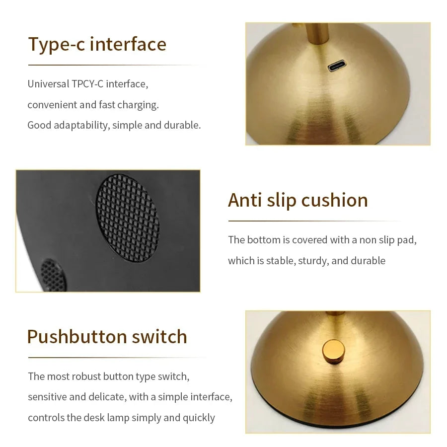 Table Lamp LED Touch Sensor Dimmable Desktop Night Light Rechargeable Wireless Reading Lamp for Hotel Bar Bedroom Decor Light