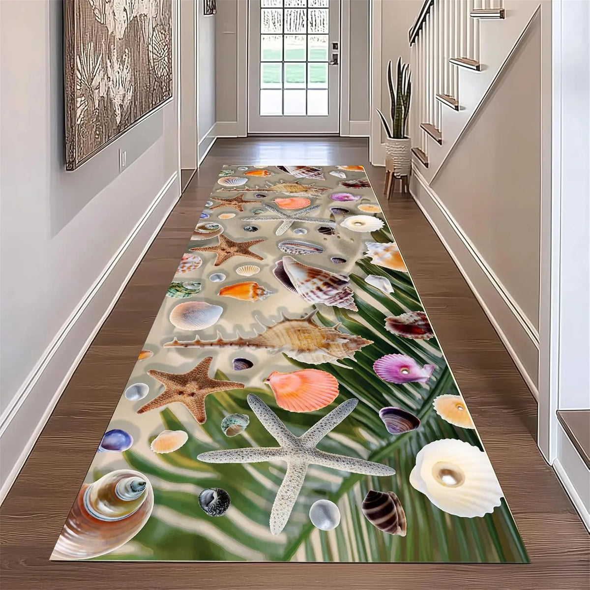 Ocean Theme Runner Rug 3D Vision Coral Reef Fish Starfish Jellyfish Printed Non-Slip Carpet for Hallway Living Room Floor Decor