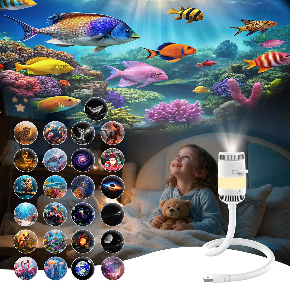 Ausyle Galaxy Star Projector USB Jellyfish Starry Sky Universe LED Night Light Lamp Home Bedroom Room Decoration Atmosphere Ligh