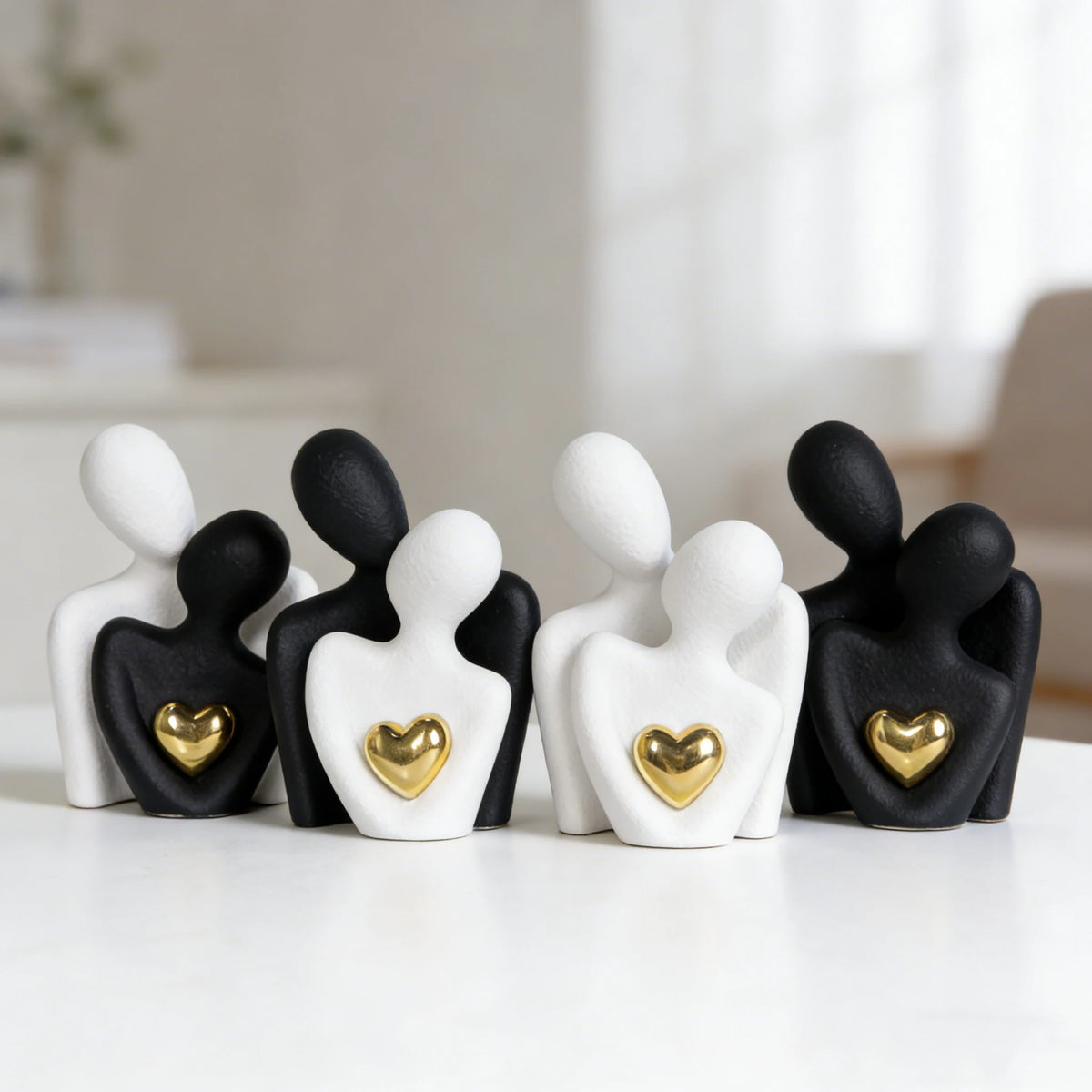 Couple Hugging Figurine Ceramic Couple Statue Abstract Modern Sculpture Love Figurines Art Craft Couple Home Accents