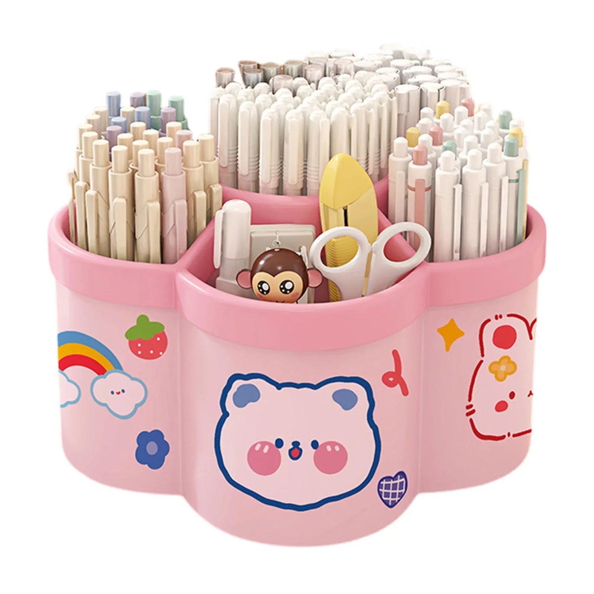 Rotating Desk Organizer, Large Makeup & Pen Holder for Office/Dorm/Vanity, with Random Stickers