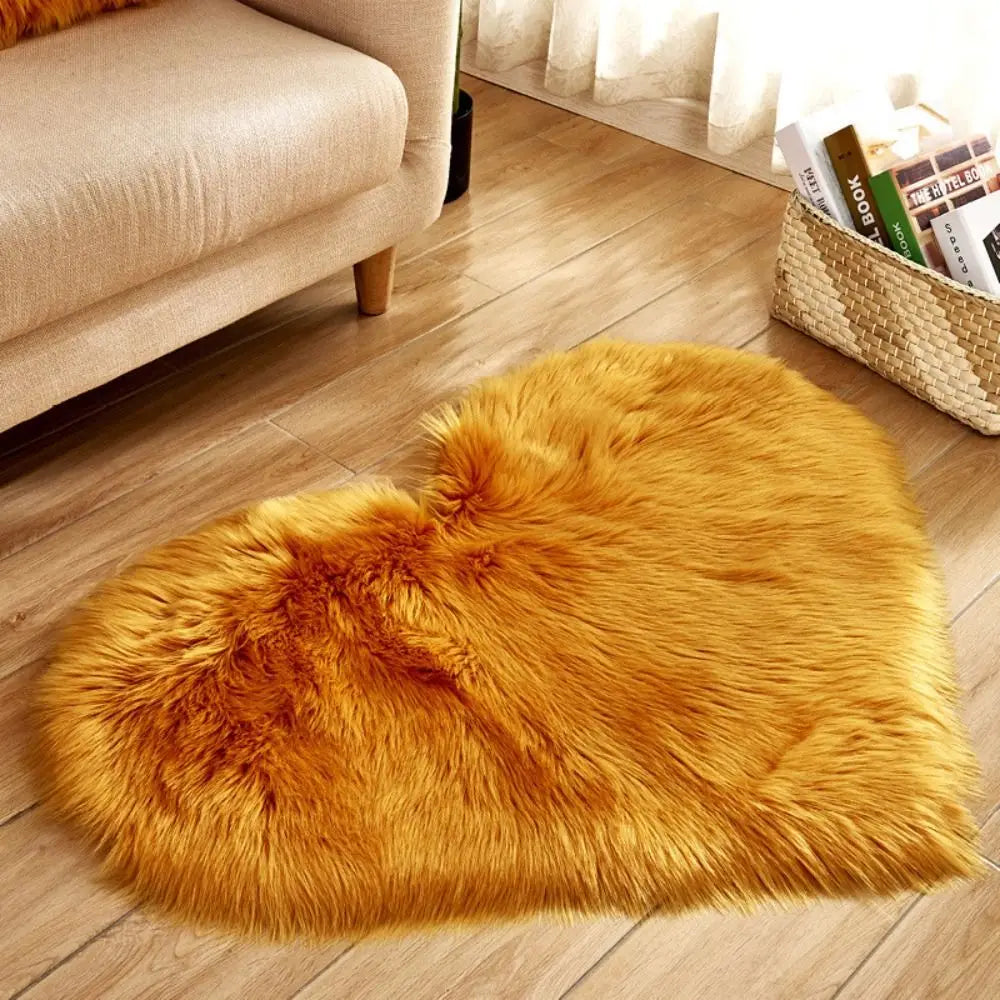 30X40cm Shaggy Carpet Faux Wool Heart Shaped Carpet Chair Sofa Cushion Living Room Bedroom Decorative Floor Mats Washable