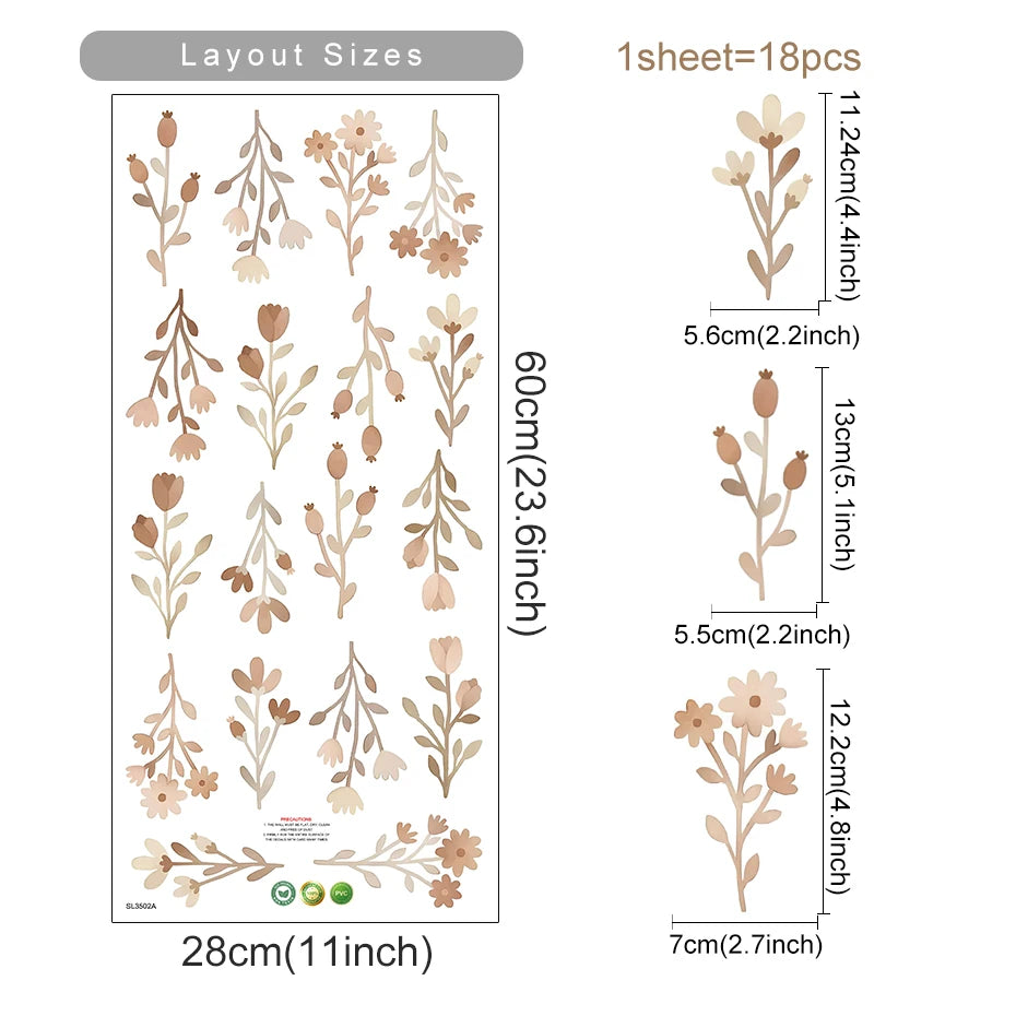 Flowers Wall Stickers for Bedroom Living Decor Wall Decals Girls Room Decorative Wall Stickers Baby Nursery Room Kids Room