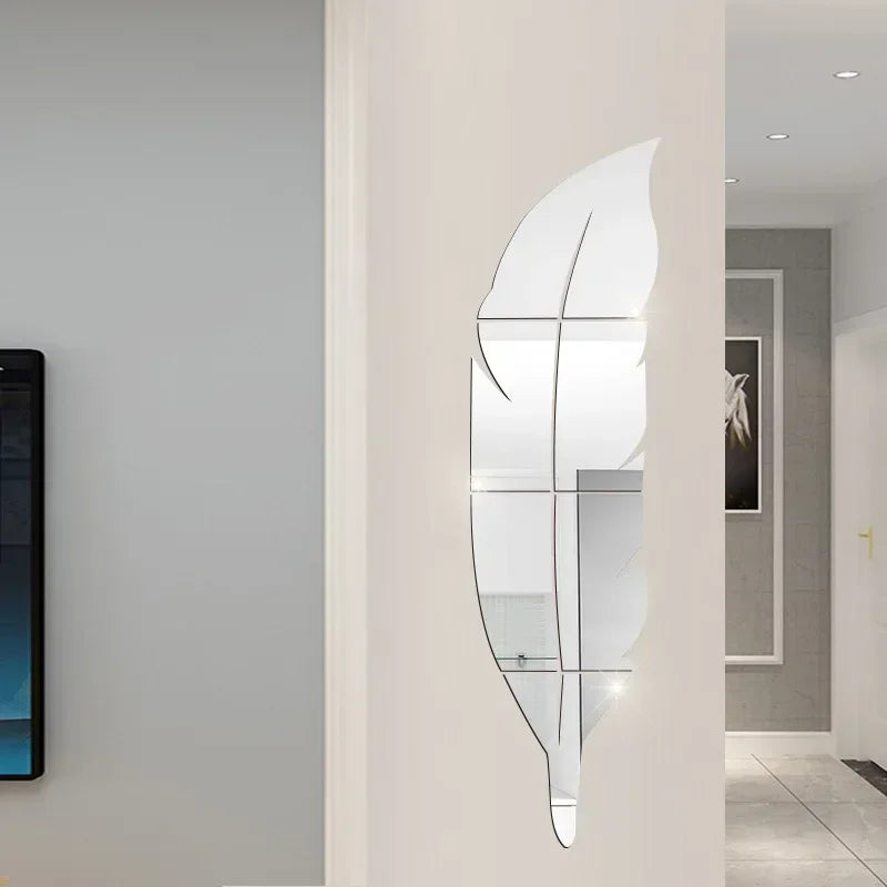 3D Dancing Feathers Mirror Wall Stickers DIY Art Atmosphere Home Shining Wall Stickers House Decoration Living Room Decoration