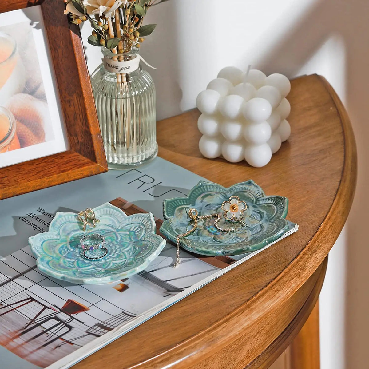 Nordic Ceramic Mandala Small Jewelry Dish Earrings Necklace Ring Storage Plates Fruit Dessert Display Bowl Decoration Tray