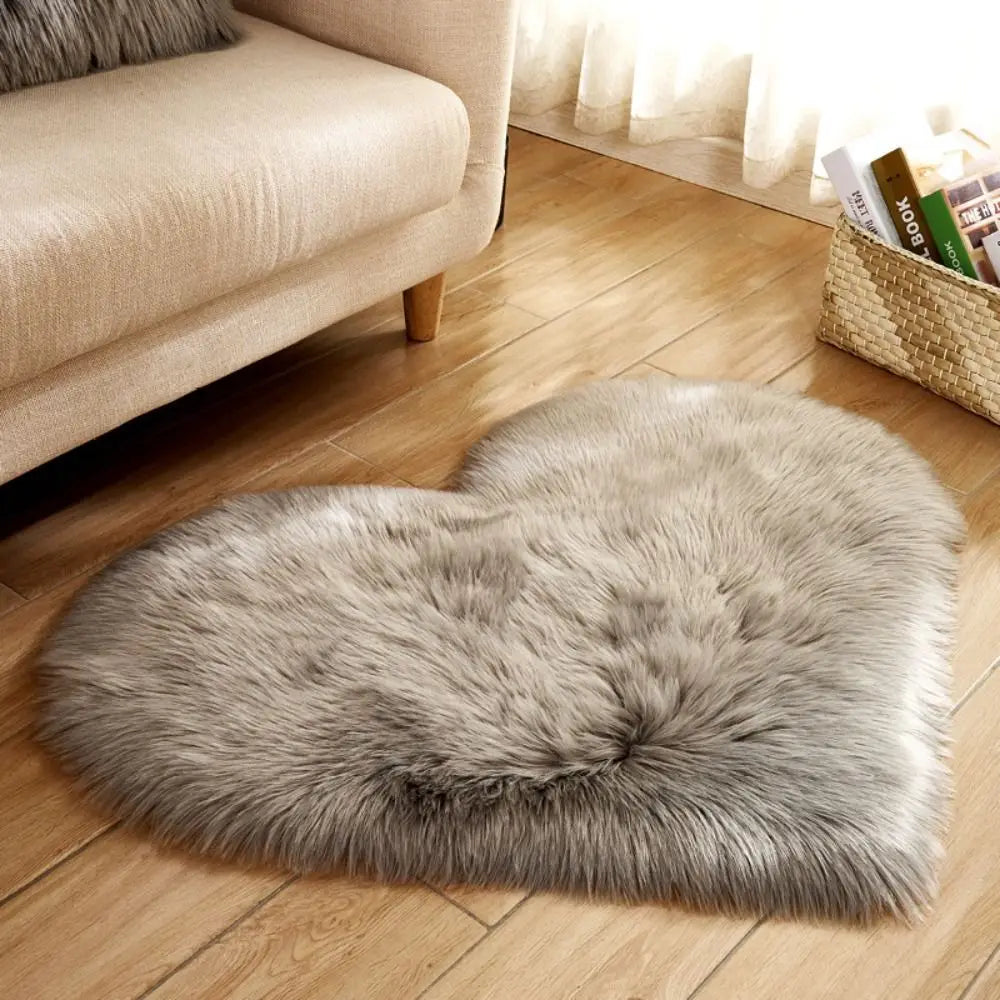 30X40cm Shaggy Carpet Faux Wool Heart Shaped Carpet Chair Sofa Cushion Living Room Bedroom Decorative Floor Mats Washable
