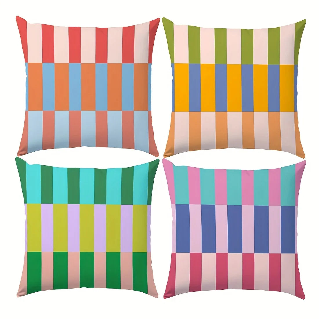 Vibrant Geometric Stripe Pillow Covers, Machine Washable with Zip Closure | Ideal for Living Room Sofa & Bedroom Decor