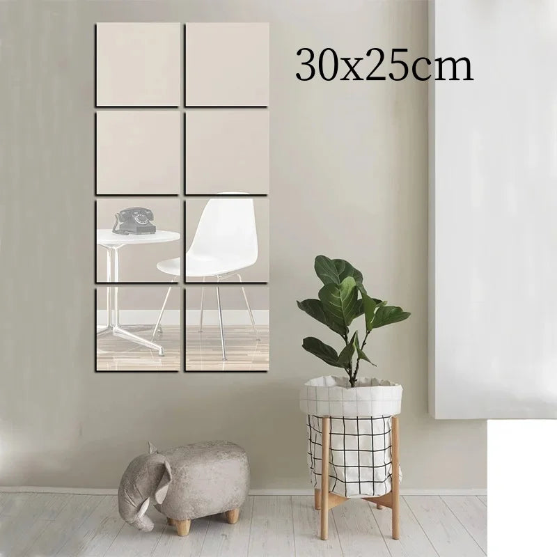 4pcs 30*25cm Mirror Wall Sticker Plastic Mirror Sheets Soft Acrylic 3D Self-adhesives Mirror Decorations Living Room DIY Mirror