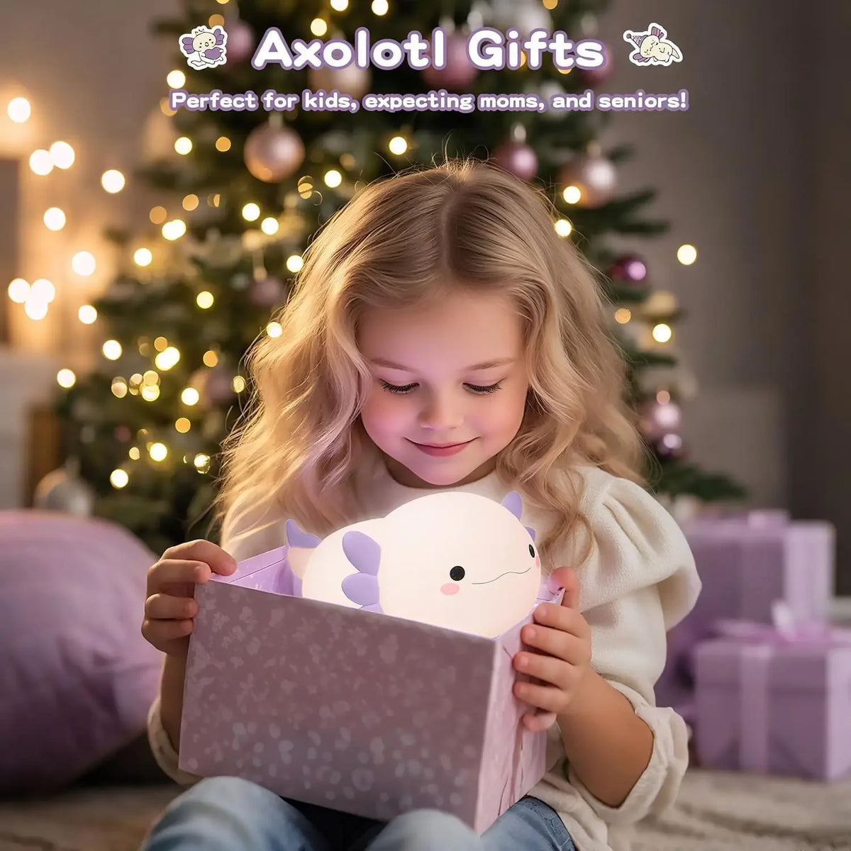 Night Light for Kids,Cute Purple Axolotl Lamp ,LED Squishy Nursery Nightlight, Soft Silicone Novelty Animal Bedside Lamp