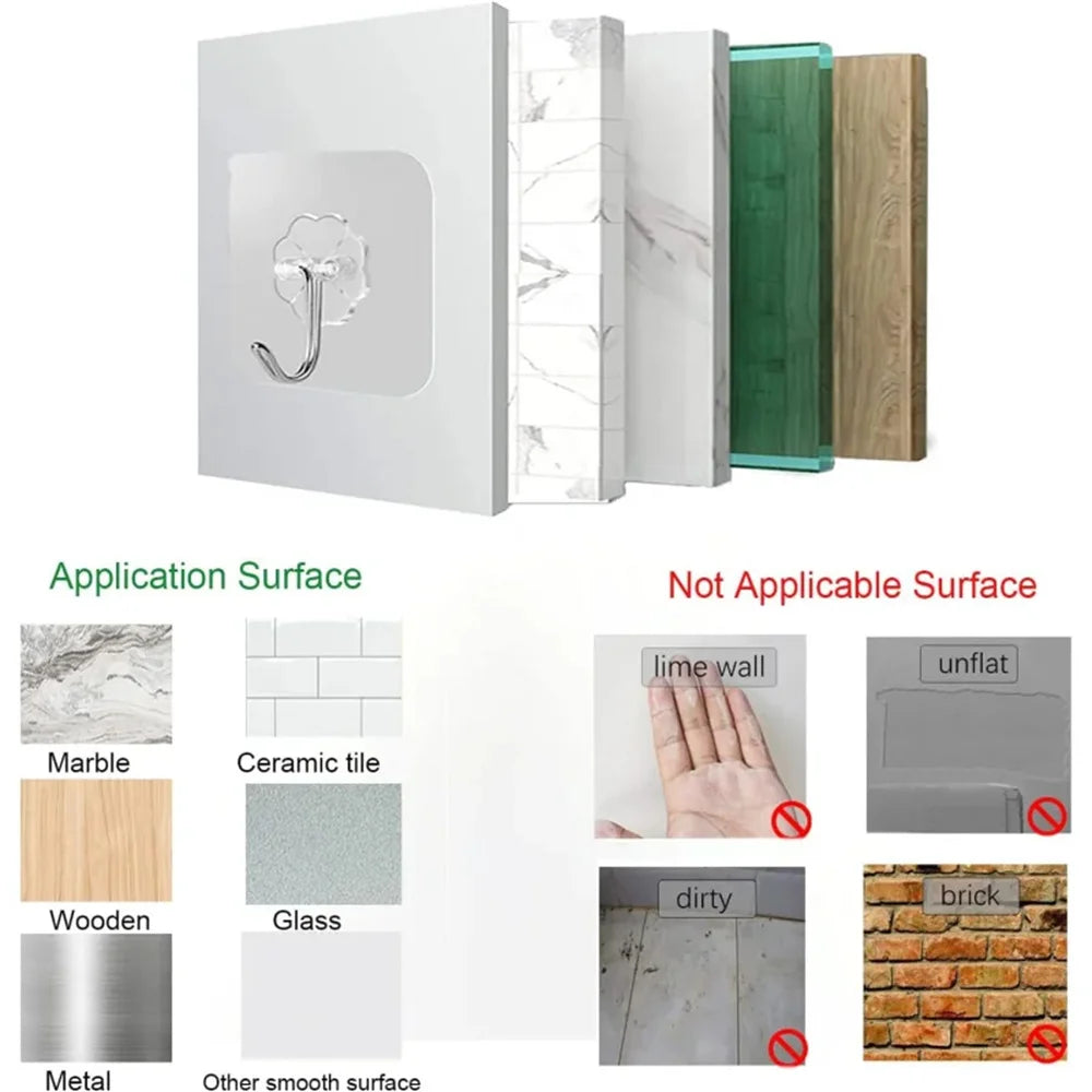 5-30pcs Transparent Stainless Steel Self-Adhesive Hooks Bathroom Towel Clothes Storage Sticker Hook Key Hangers Storage Holder