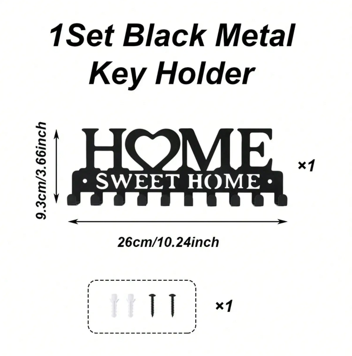1pc Black Metal Keys Holder Wall Mount Key Holder Sweet Home Design Style Key Rack for Key Hanger with 10 Hooks
