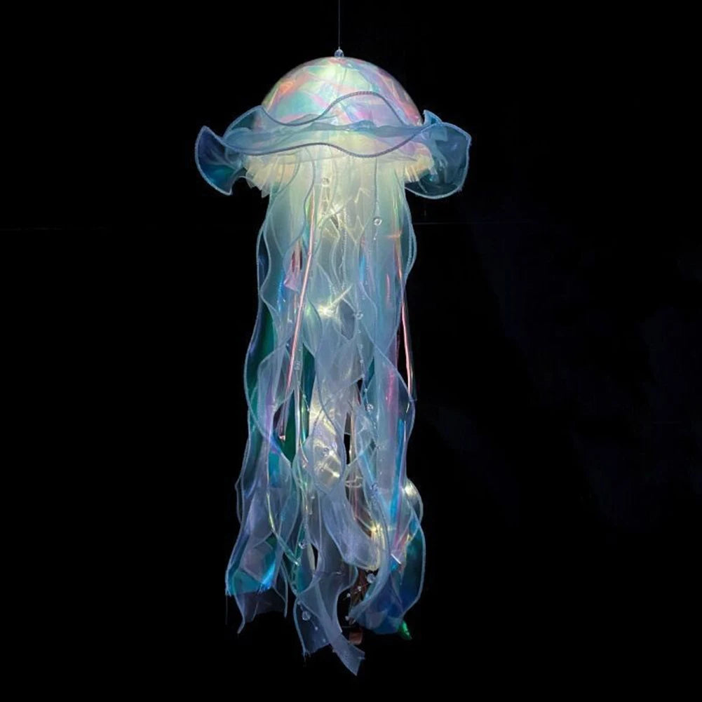 Jellyfish Colorful Nightlight Button Battery Hanging Ceiling Lantern with Ribbon&Bead LED Bulbs for Children Bedroom