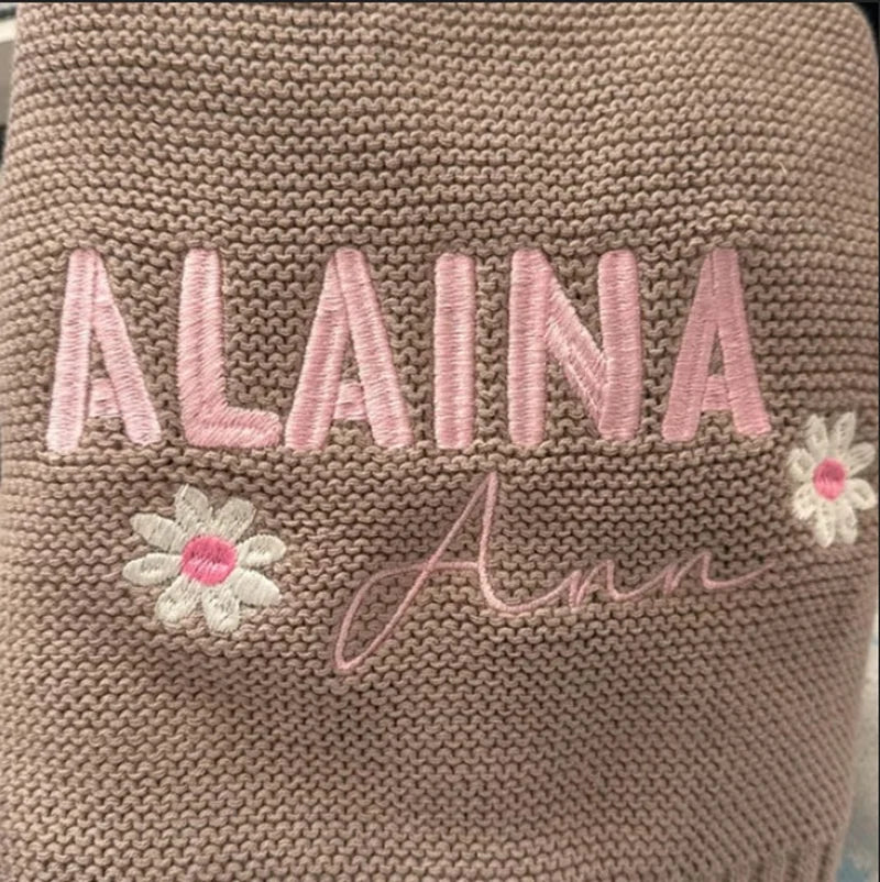 Daisy Knit Blanket, Baby Gift, Newborn Gift, Personalized Blanket, Stroller Blanket, Newborn Baby Gift, Soft Cotton Baby Blanket
