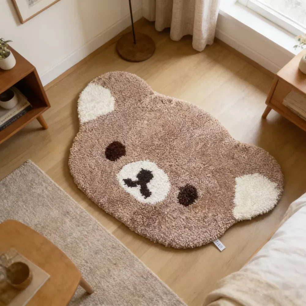 Cartoon Rilakkumas Turftd Rug Kawaii Korilakkuma Bear Floor Mat Bedroom Chair Bedside Lounge Rug Bathroom Doormat Home Decor