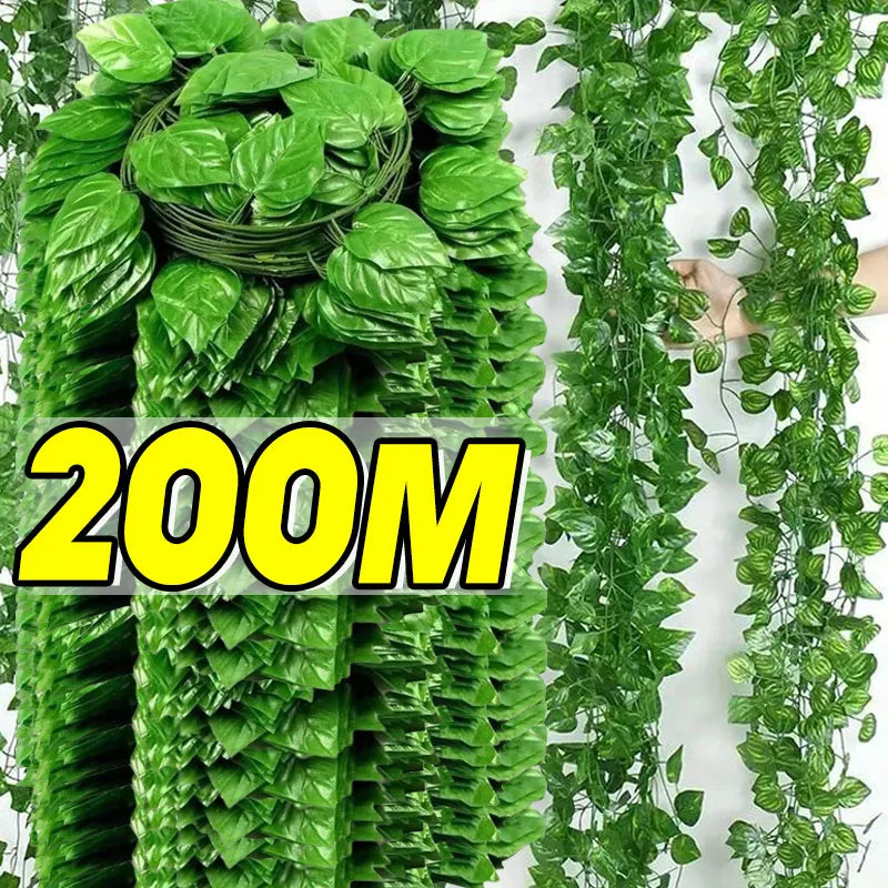 Artificial Green Ivy Leaf Rattan Creeper Leaves Vine Hanging Garland DIY Fake Flowers Plants for Garden Wedding Party Home Decor