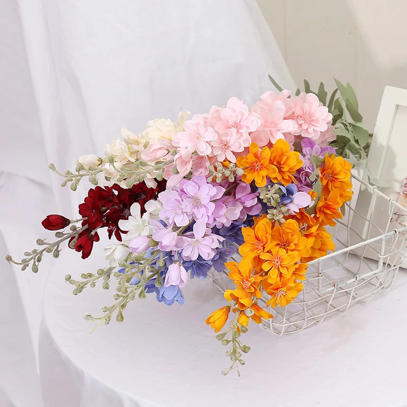 Yannew 3pcs 85cm Delphinium Artificial Flowers Long Stem Silk Hyacinth Wedding Flower Arrangements Decoration Home Room Decor