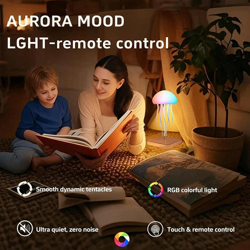 LED Jellyfish Lamp with 9 Tentacles 2 Working Modes Ultra Long Battery Life Colour Gradient Light Effects with Remote Control