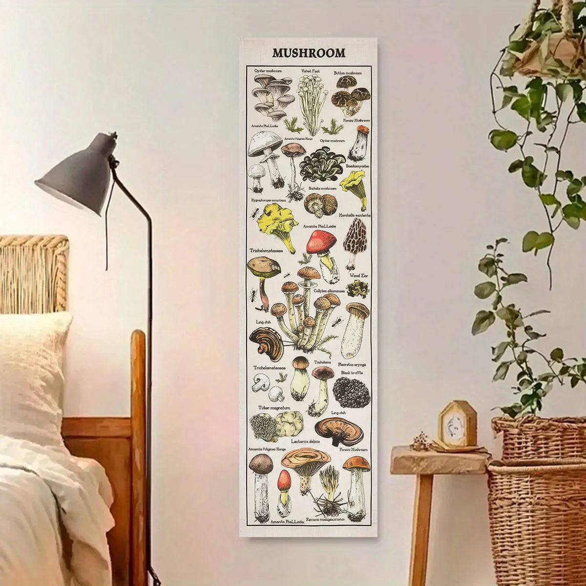 Floral & Plants Chart Vertical Tapestry Mushrooms Wall Hanging Reference Illustrative Botanical Art Tapestry Flowers Home Decor