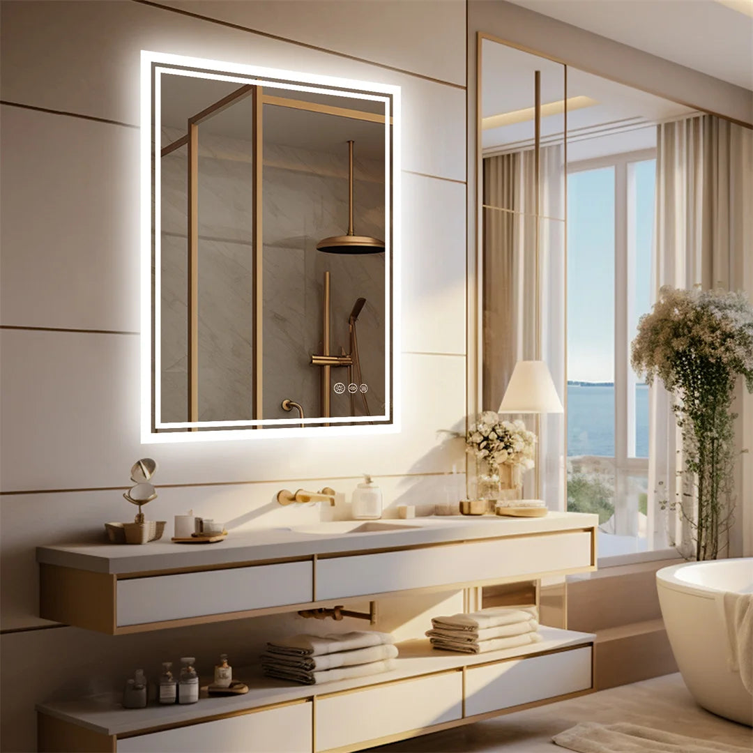 LUVODI LED Bathroom Mirror, Frameless Backlit Vanity Mirror, Dimmable 3-Color Light, Anti-Fog, Touch Sensor