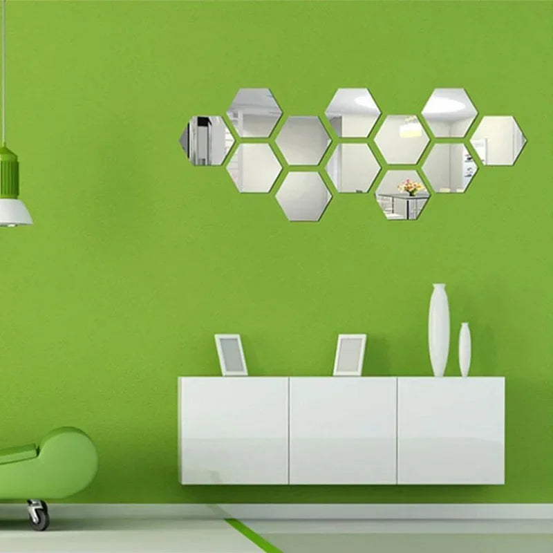 Acrylic Hexagon Mirror Wall Stickers Self Adhesive Removable Livingroom Bathroom Bedroom Wall Decoration Mirror Home Decoration