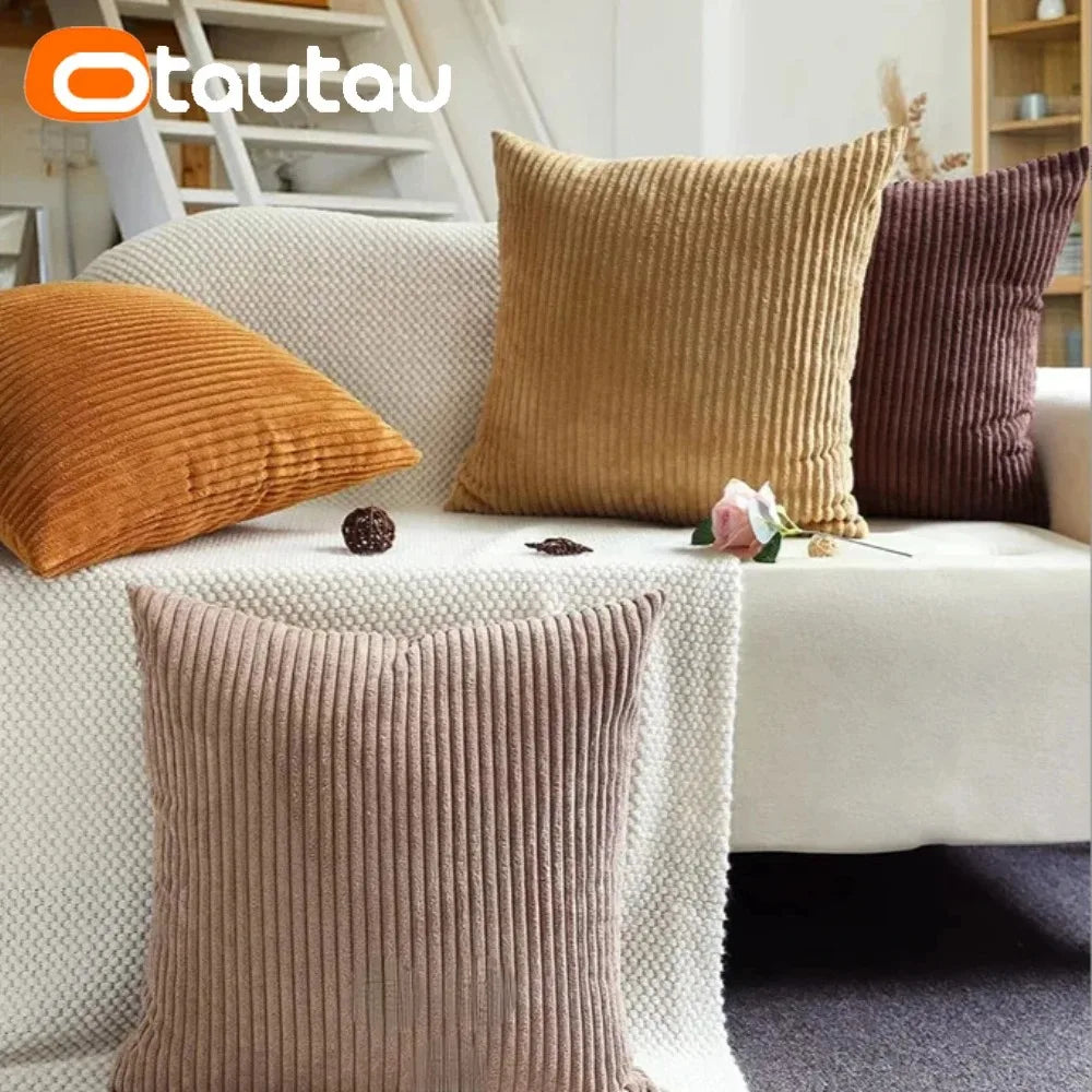 OTAUTAU Cotton Corduroy Cushion Cover Without Insert Throw Pillowcase 30x50/40x40/45x45/50x50/55x50/60x60cm KD024