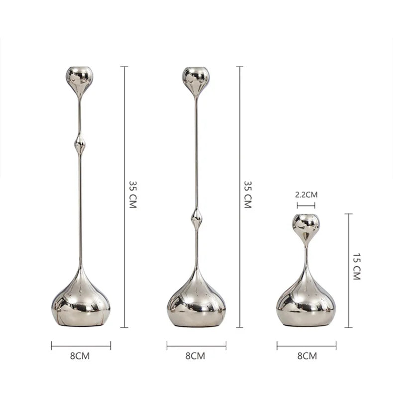 Silver Candle Holder, Metal Candlestick Romantic Art Table Decoration For Home Dining , Wedding Photography Props