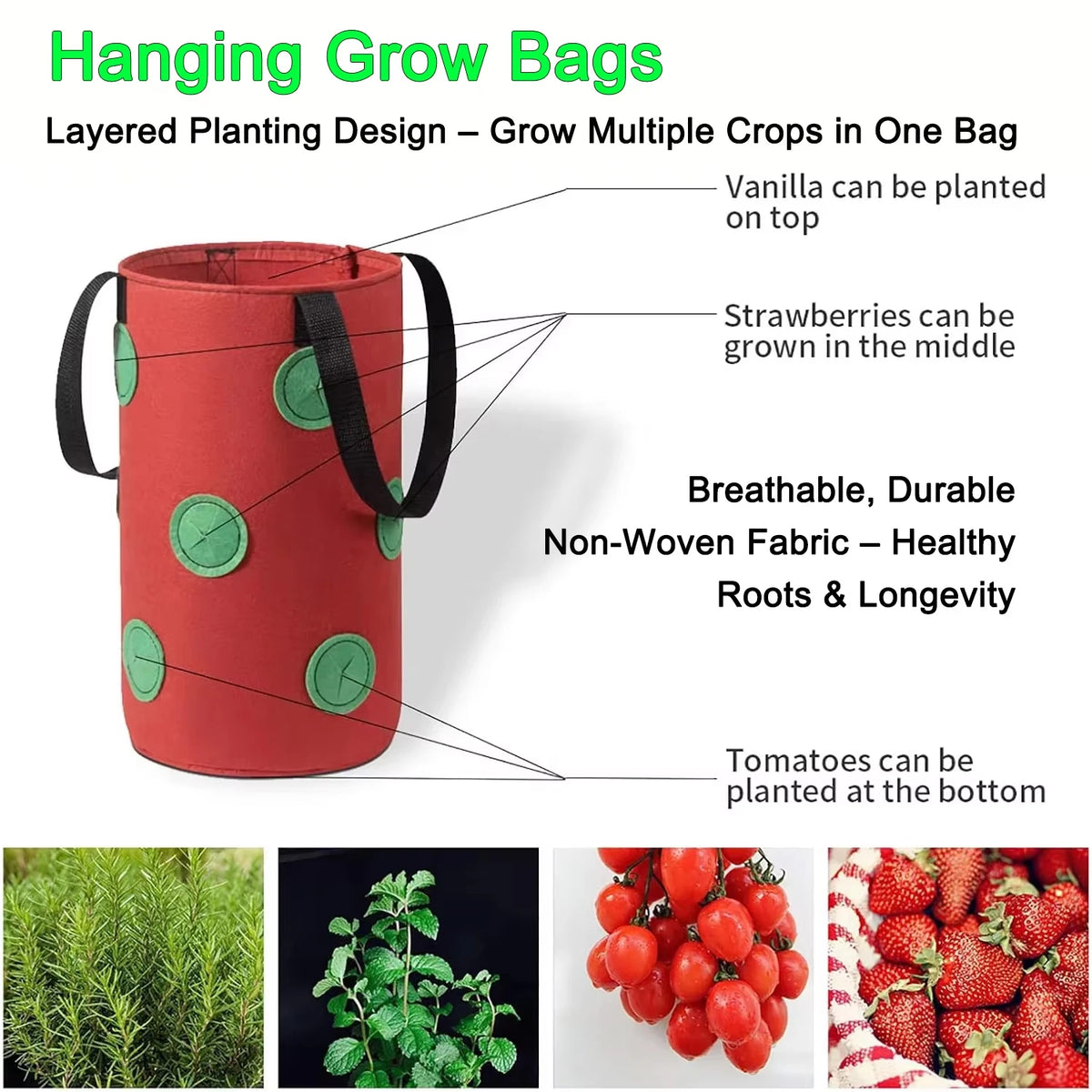 Hanging Grow Bags for Strawberries Tomatoes Hanging Planting Grow Bag Vertical Garden Strawberry Planter Pot Aeroponic Tower