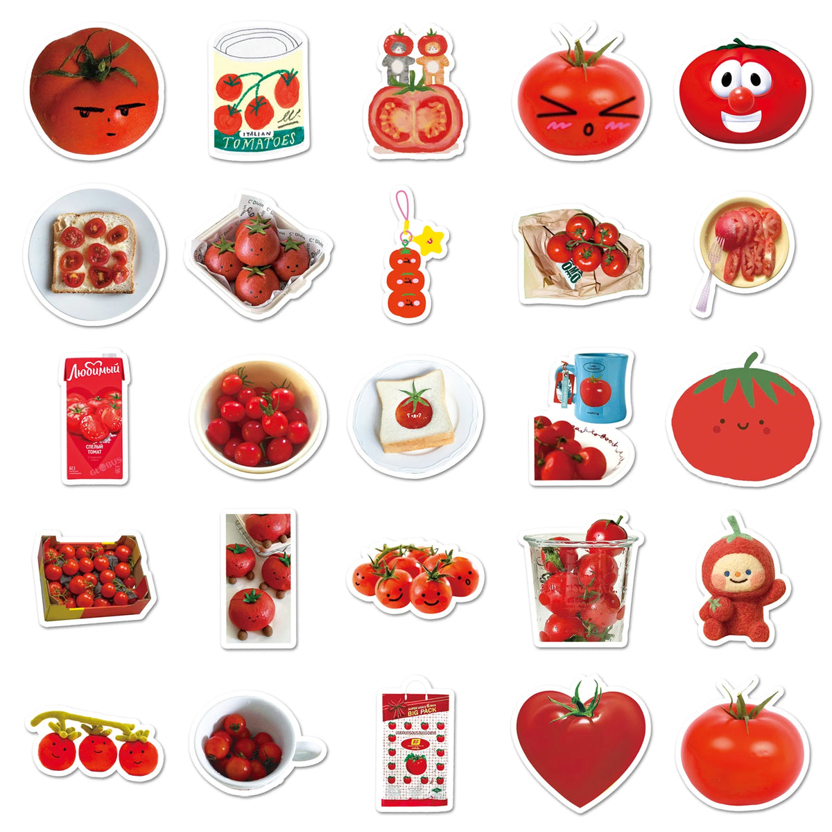 50Pcs Funny Tomato Cartoon Cute Waterproof Sticker Skateboarding Retro Home Decal Sticker