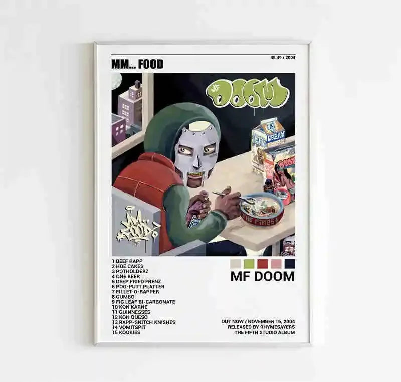 MF Doom Comic Album Poster Aesthetic Rapper Hip Hop Rock Music Band MM Food Mask Canvas For Wall Art Room Decor Home Decoration