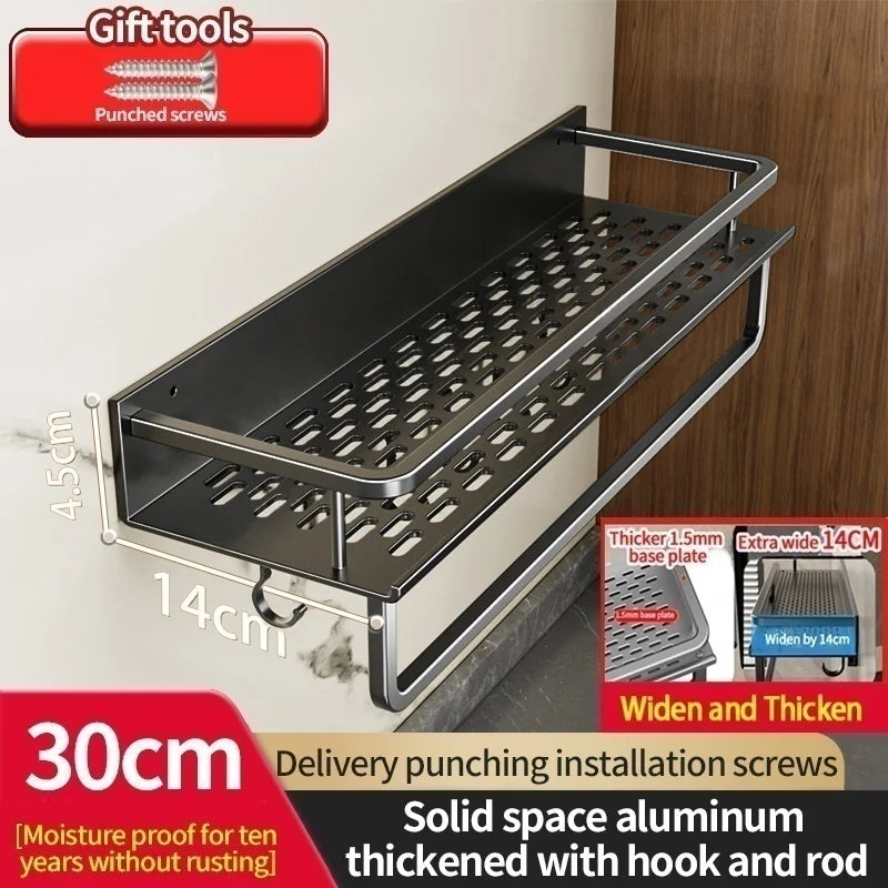 Aluminum Kitchen Shelf Wall Mounted Spice Organizer Rust and Moisture Resistant Bathroom Toiletries Storage Racks