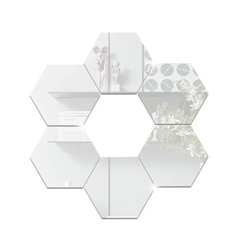 Acrylic Hexagon Mirror Wall Stickers Self Adhesive Removable Livingroom Bathroom Bedroom Wall Decoration Mirror Home Decoration