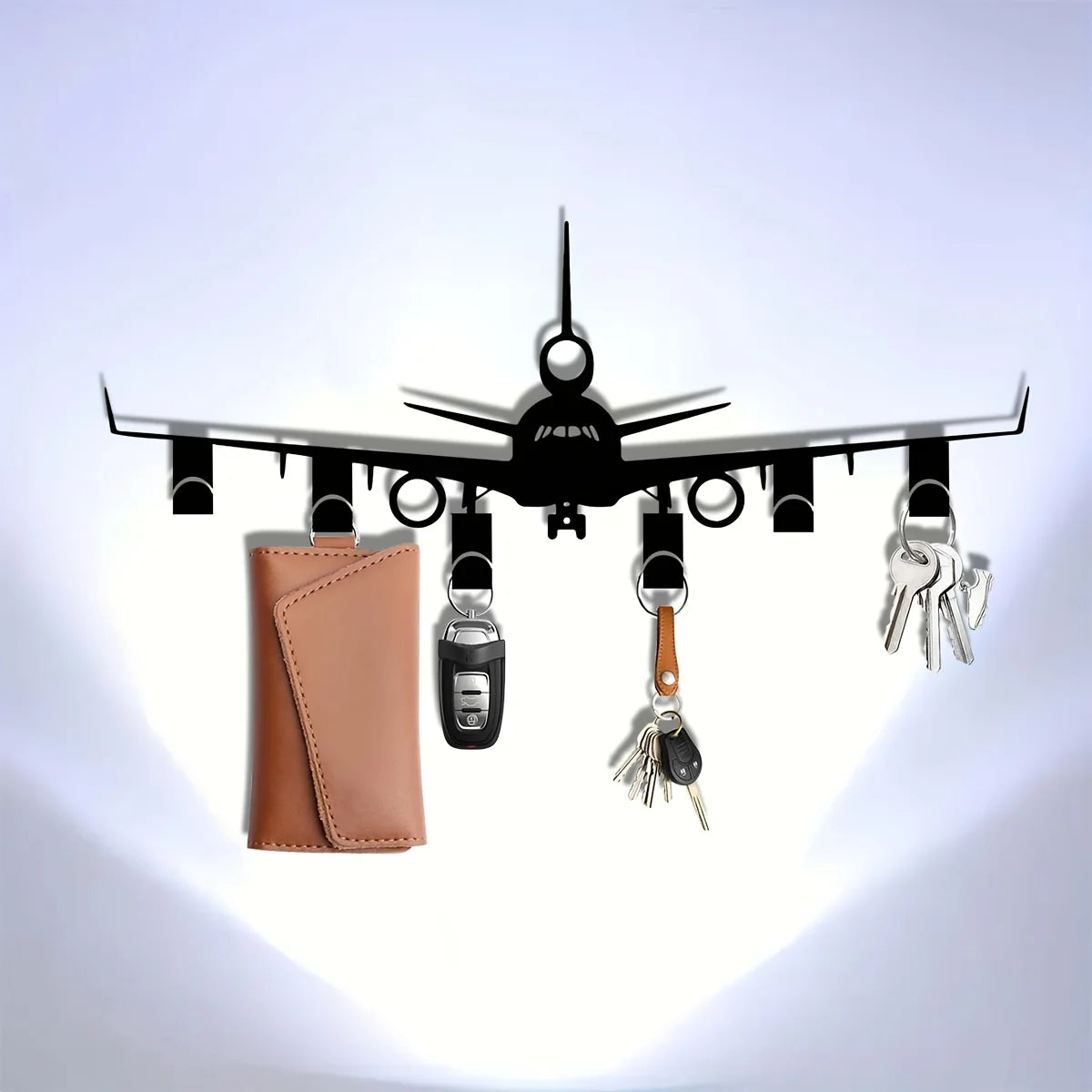 1pc Metal Airplane Key Rack, Wall-mounted Key Holder Organizer for Entryway Storage, Black Durable Jewelry Hook, Office & Front