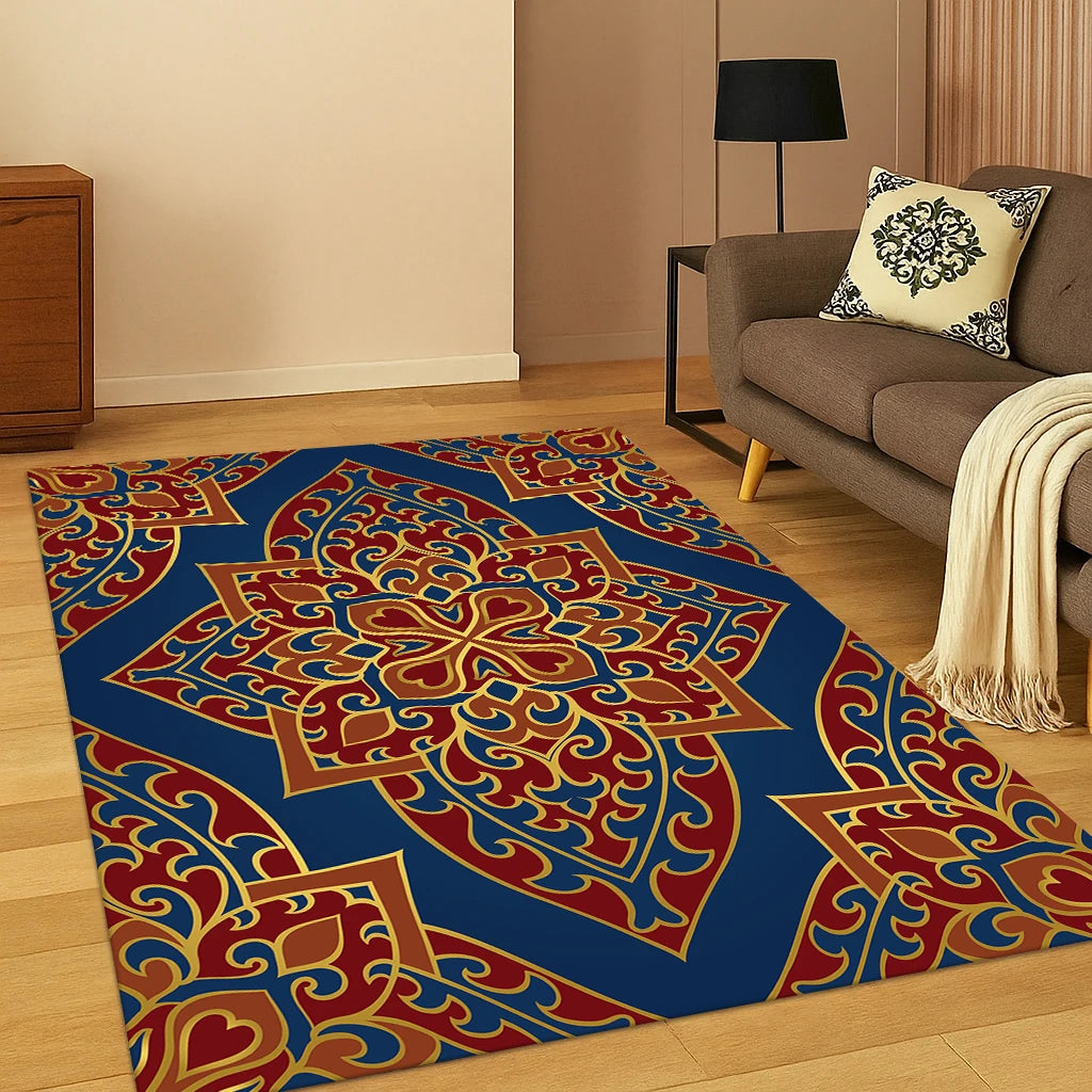 Türkiye Bohemian Persian Geometric Flower Carpet Rug for Home Bedroom Living Room Sofa Kitchen Doormat Decor,Game Non-slip Mat