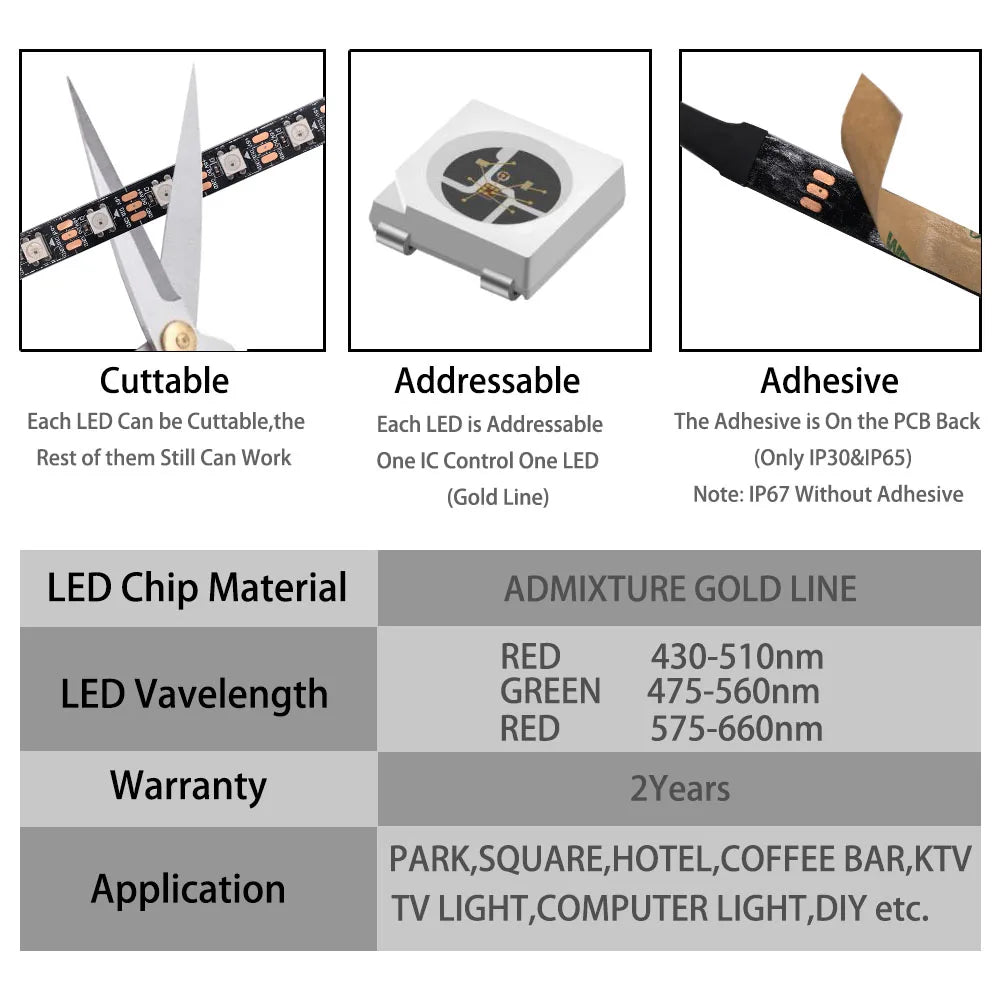 WS2812B WS2811 WS2813 WS2815 5050 RGB Smart LED Strip Lights WS2812 Individually Addressable IC 30/60/144Pixels/Leds/m Tape